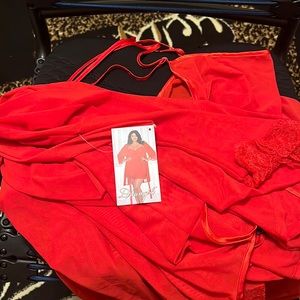 Red Dreamgirl chemise with cover-up.